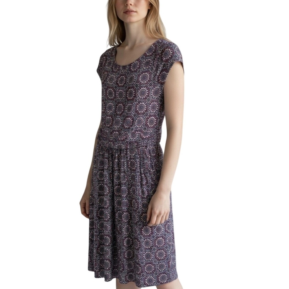 Boden Imogen Jersey Dress Sz 10 Cap Sleeve Mandala Tile Print Pockets Stretch